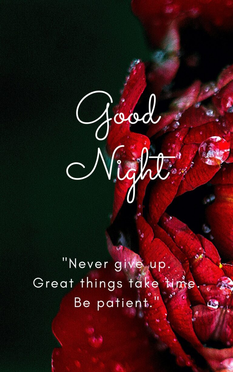 Good Night Quote Pic Never give up. Great things take time. Be patient full HD free download.